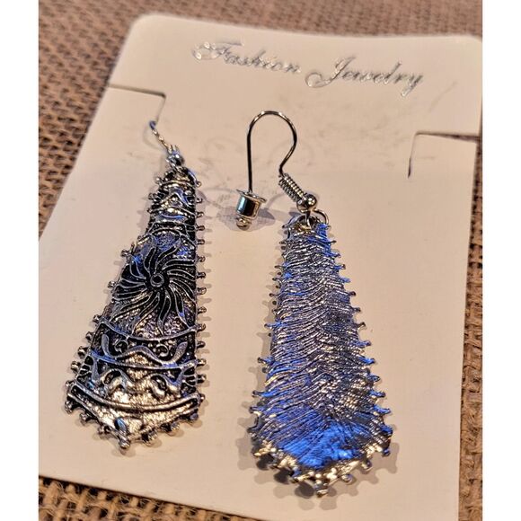 2" Drop Ethnic Tribal Aluminum Alloy French Wire Earrings Silver - Picture 4 of 4